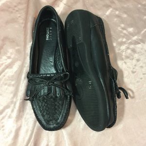 Basic Editions Black Leather Fringe Loafer